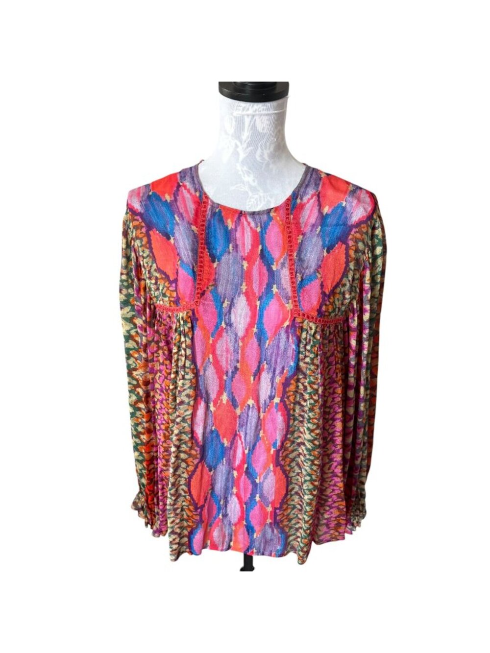 Blank London Maranda Peasant Blouse Top Long Sleeve Colorful Small